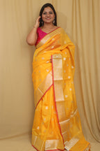Vibrant Yellow Banarasi Kora Silk Saree - Luxurion World