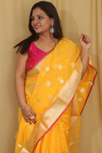 Vibrant Yellow Banarasi Kora Silk Saree - Luxurion World