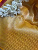 Vibrant Yellow Banarasi Kora Silk Saree - Luxurion World