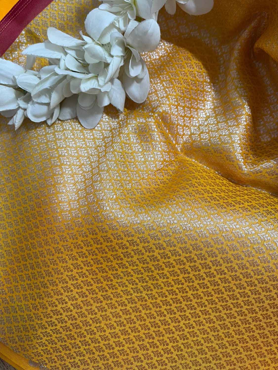 Vibrant Yellow Banarasi Kora Silk Saree - Luxurion World