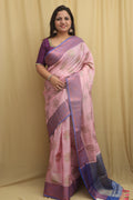 Graceful Pink Banarasi Silk Saree - Luxurion World