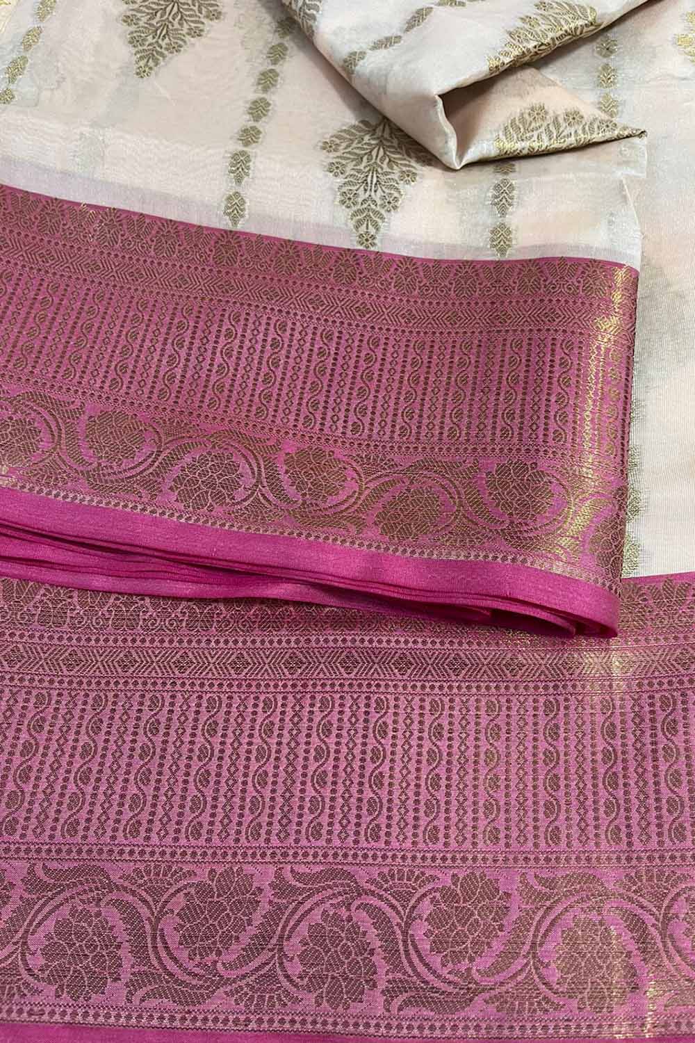 Exquisite Pastel Banarasi Cotton Silk Saree - Luxurion World
