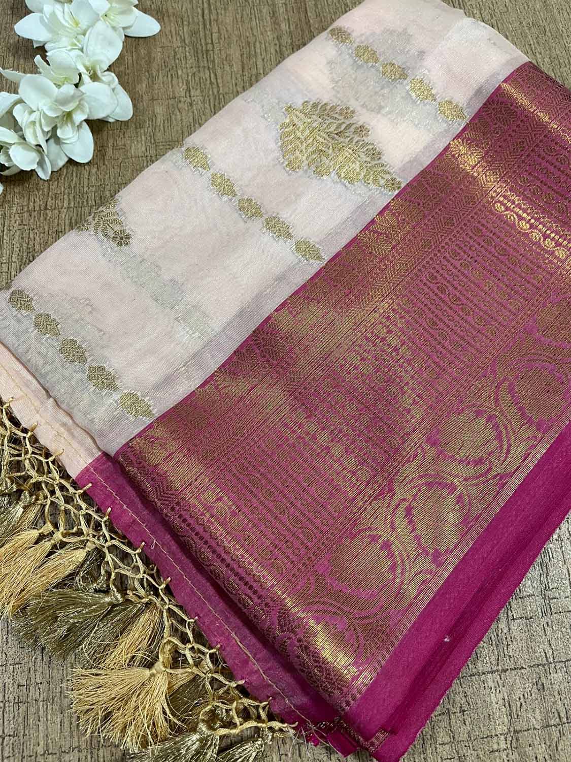 Exquisite Pastel Banarasi Cotton Silk Saree - Luxurion World