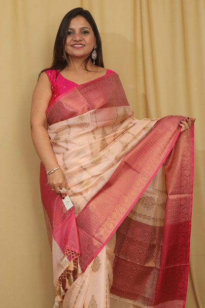 Exquisite Pastel Banarasi Cotton Silk Saree - Luxurion World