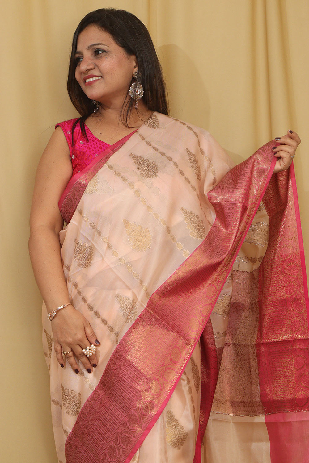 Exquisite Pastel Banarasi Cotton Silk Saree - Luxurion World