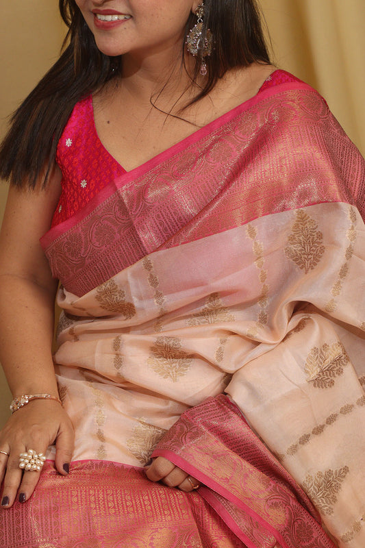 Exquisite Pastel Banarasi Cotton Silk Saree - Luxurion World