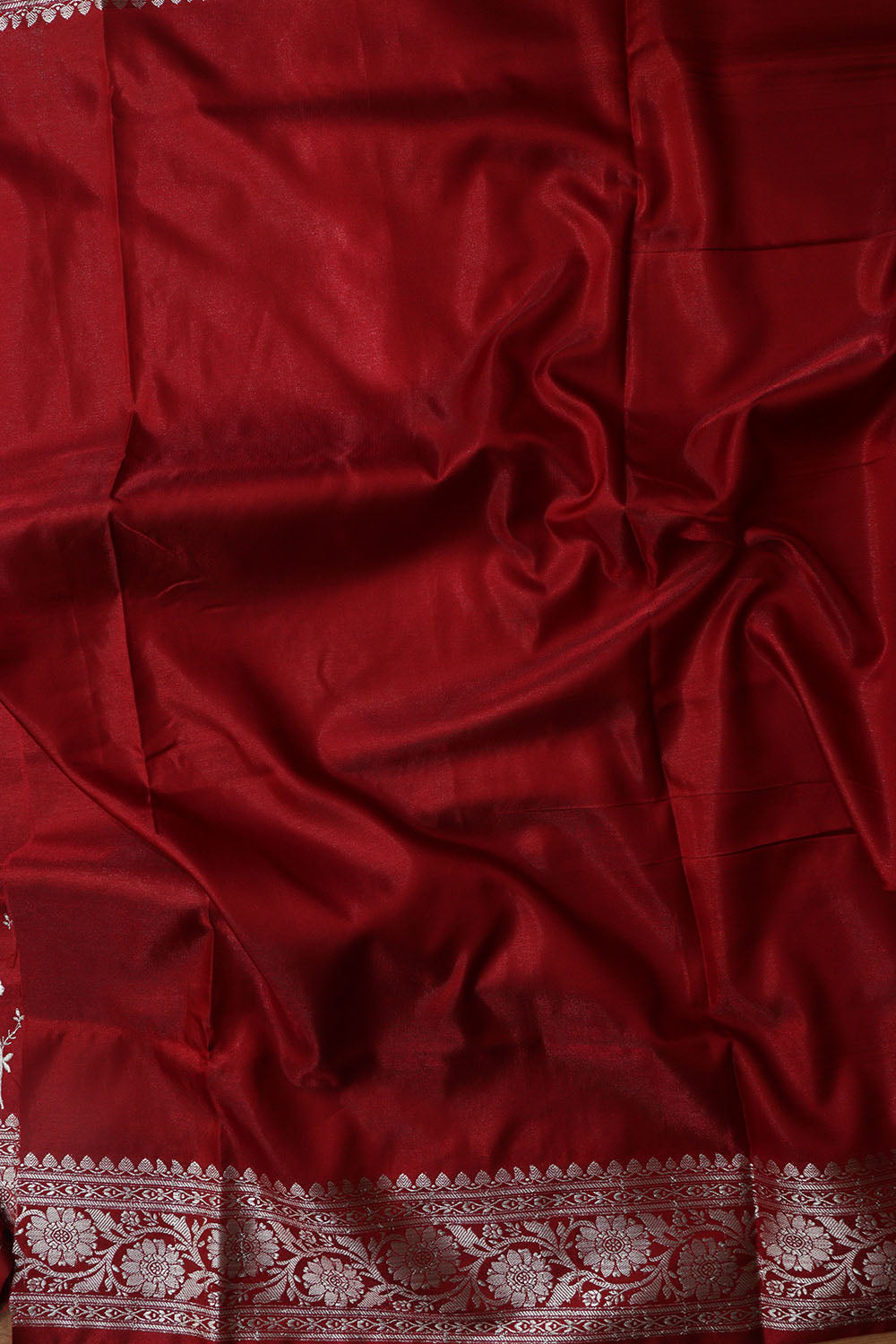 Elegant Maroon Banarasi Embroidered Satin Silk Saree - Luxurion World