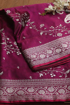 Regal Purple Banarasi Silk Saree with Embroidery - Luxurion World