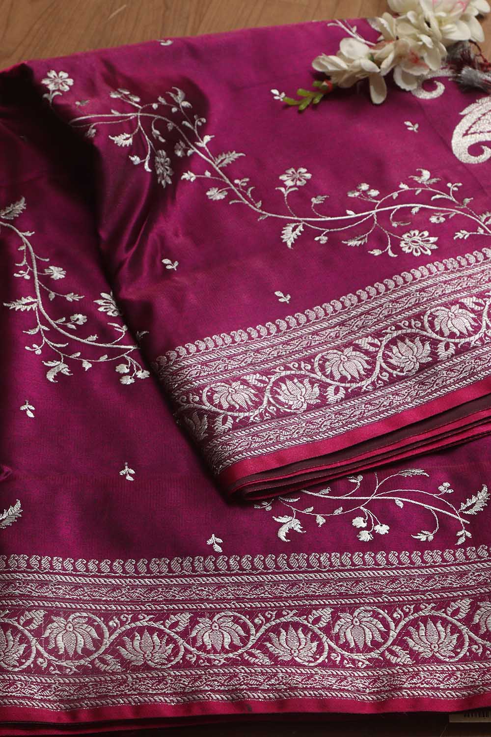 Regal Purple Banarasi Silk Saree with Embroidery - Luxurion World
