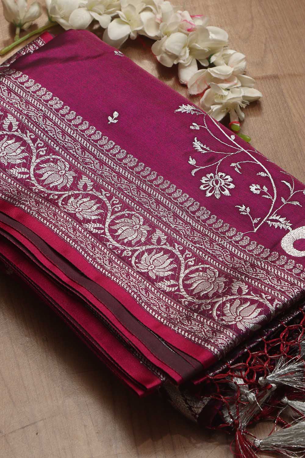 Regal Purple Banarasi Silk Saree with Embroidery - Luxurion World