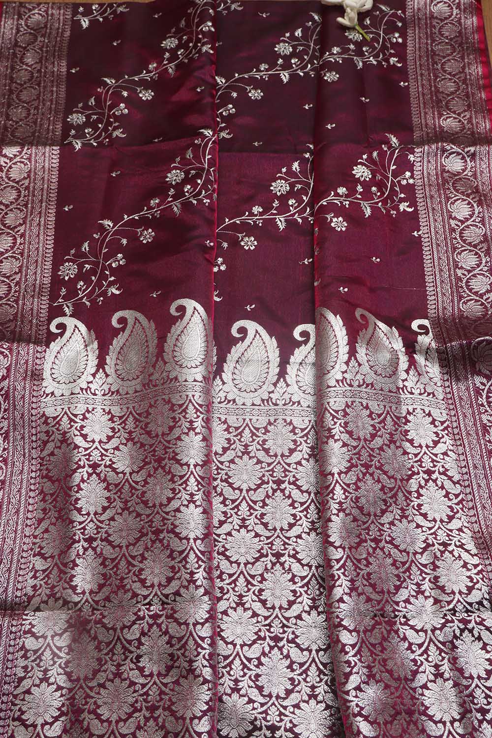 Regal Purple Banarasi Silk Saree with Embroidery - Luxurion World