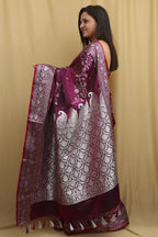 Regal Purple Banarasi Silk Saree with Embroidery - Luxurion World
