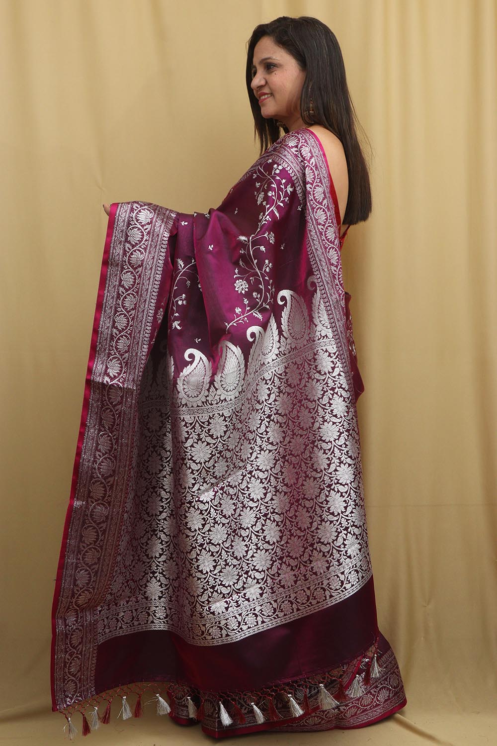 Regal Purple Banarasi Silk Saree with Embroidery - Luxurion World