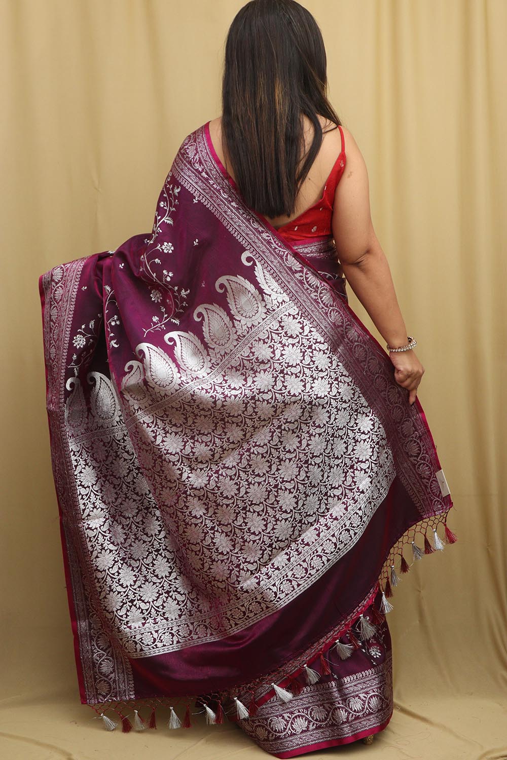 Regal Purple Banarasi Silk Saree with Embroidery - Luxurion World