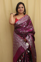 Regal Purple Banarasi Silk Saree with Embroidery - Luxurion World