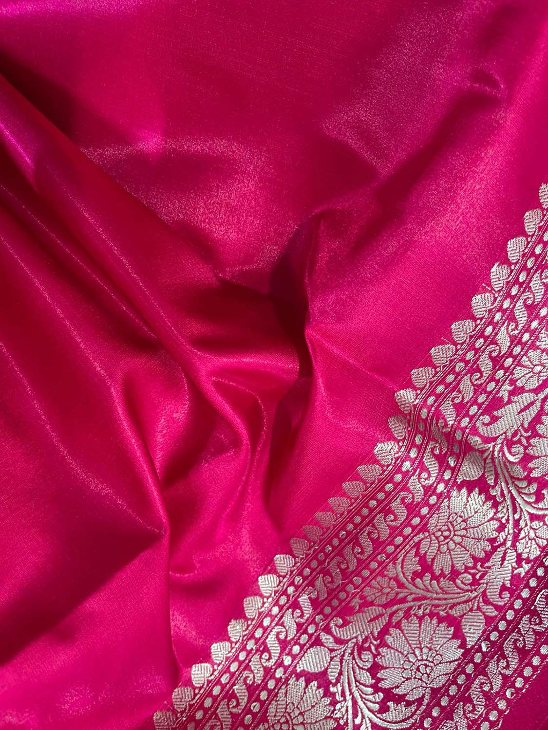 Pretty in Pink: Banarasi Embroidered Satin Silk Saree - Luxurion World