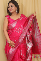 Pretty in Pink: Banarasi Embroidered Satin Silk Saree - Luxurion World