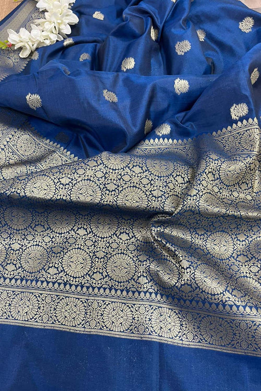 Elegant Blue Banarasi Silk Saree - Luxurion World