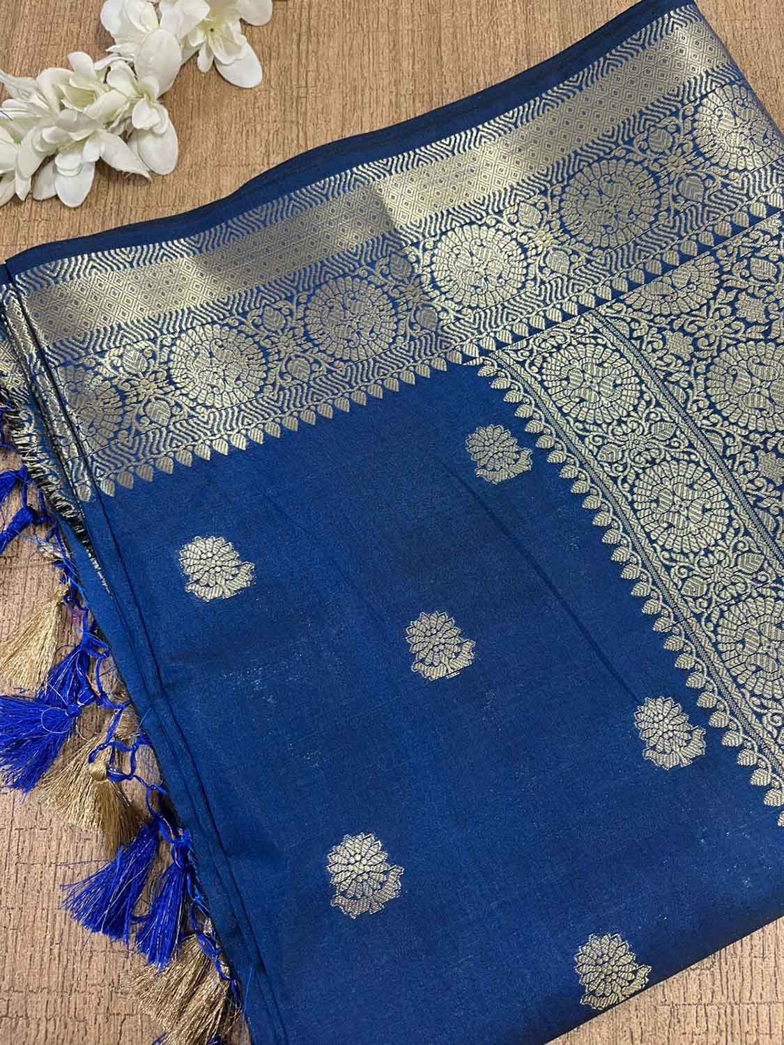 Elegant Blue Banarasi Silk Saree - Luxurion World