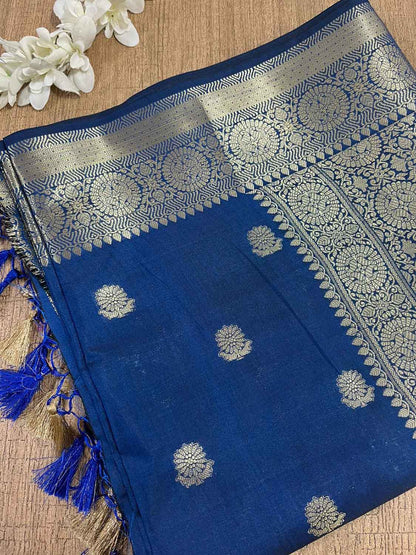 Elegant Blue Banarasi Silk Saree - Luxurion World
