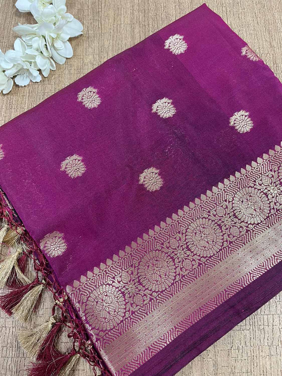Elegant Purple Banarasi Silk Saree - Luxurion World