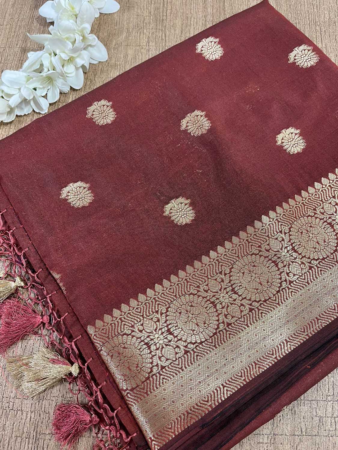 Elegant Brown Banarasi Silk Saree - Luxurion World
