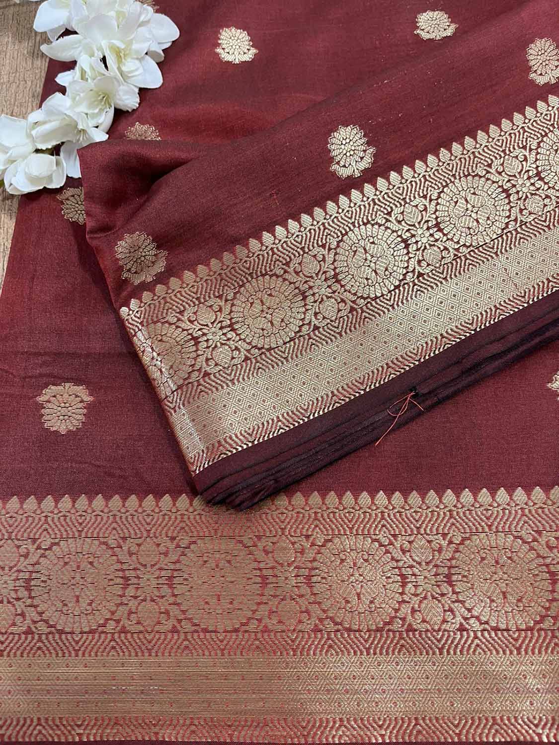 Elegant Brown Banarasi Silk Saree - Luxurion World