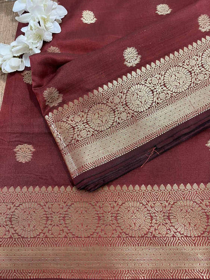 Elegant Brown Banarasi Silk Saree - Luxurion World