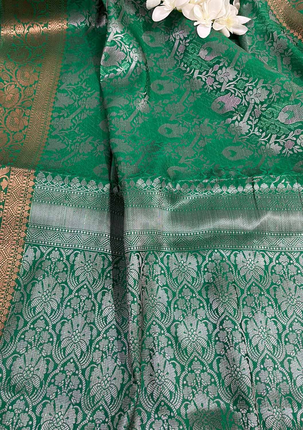 Elegance: Green Banarasi Silk Saree - Luxurion World
