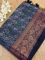 Blue Banarasi Silk Saree - Elegant and Timeless - Luxurion World