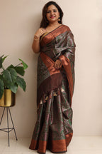 Elegant Brown Banarasi Silk Saree - Luxurion World
