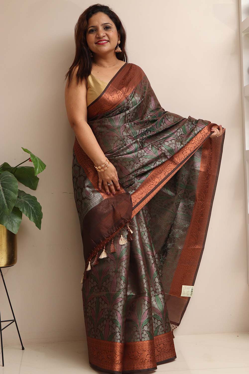 Elegant Brown Banarasi Silk Saree - Luxurion World