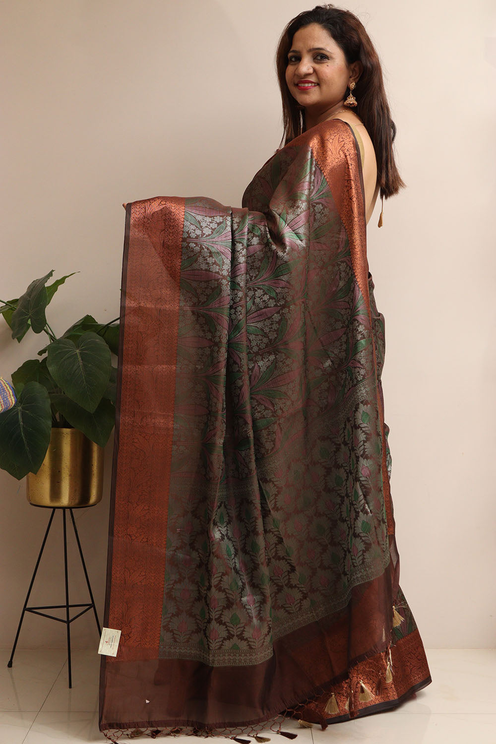Elegant Brown Banarasi Silk Saree - Luxurion World