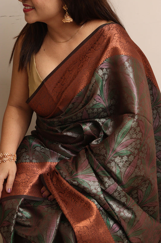 Elegant Brown Banarasi Silk Saree - Luxurion World