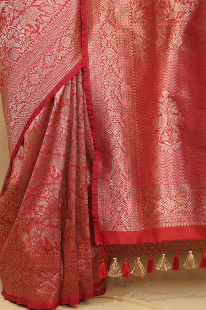 Stunning Red Banarasi Silk Shikargah Saree - Elegant and Timeless - Luxurion World