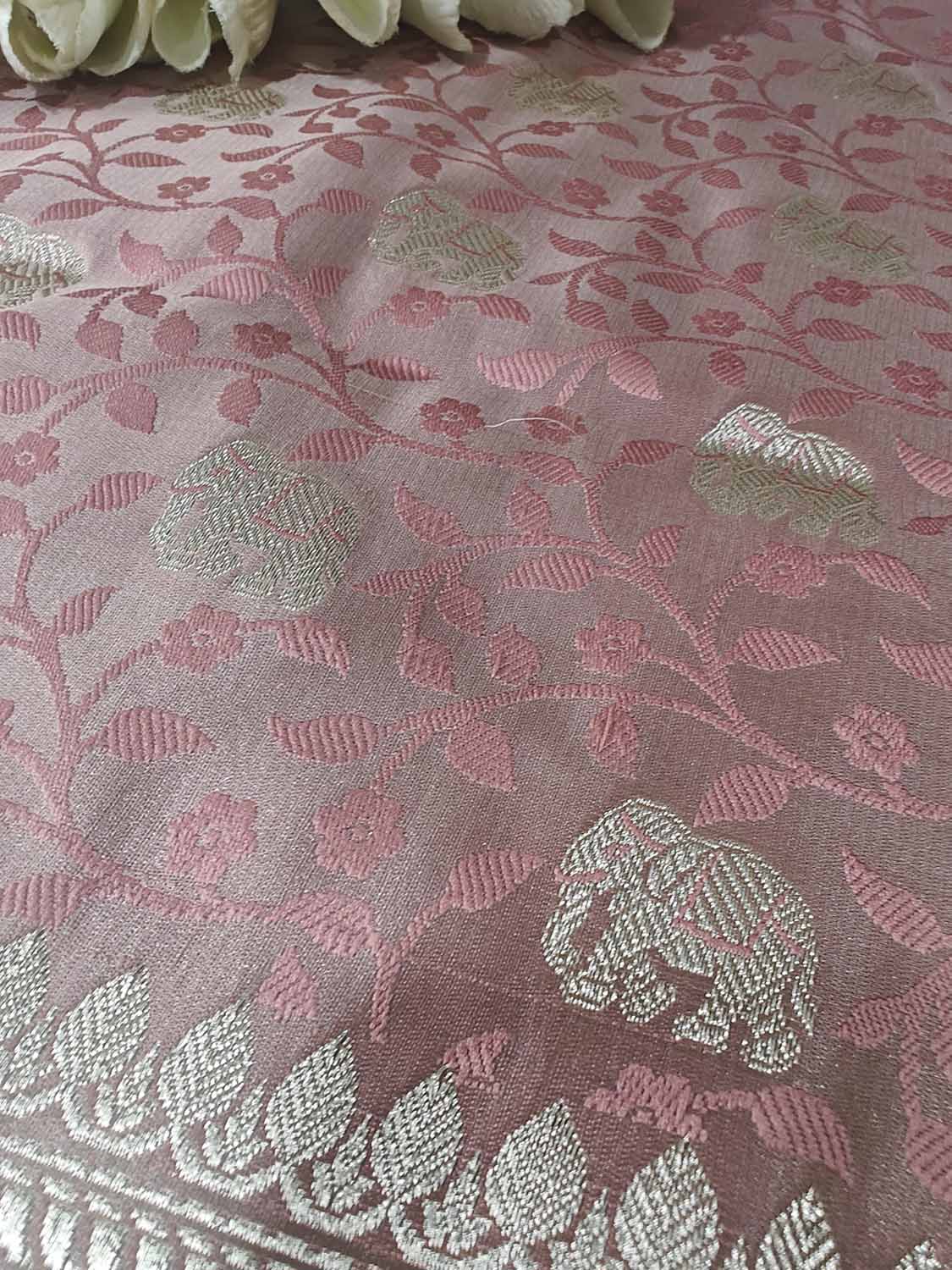 Onion Pink Banarasi Mashru Silk Elephant Design Saree - Luxurion World