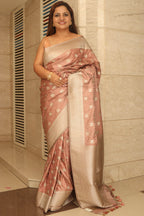 Onion Pink Banarasi Mashru Silk Elephant Design Saree - Luxurion World