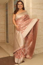 Onion Pink Banarasi Mashru Silk Elephant Design Saree - Luxurion World