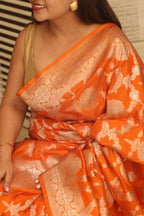 Orange Banarasi Silk Flower Design Sona roopa Saree - Luxurion World