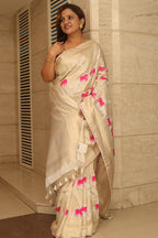 Dyeable Banarasi Mashru Silk Cow Design Saree - Luxurion World