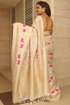 Dyeable Banarasi Mashru Silk Cow Design Saree - Luxurion World