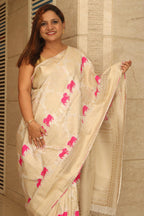 Dyeable Banarasi Mashru Silk Cow Design Saree - Luxurion World