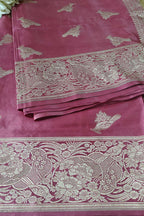 Onion Pink Banarasi Mashru Silk Bird Design Saree - Luxurion World