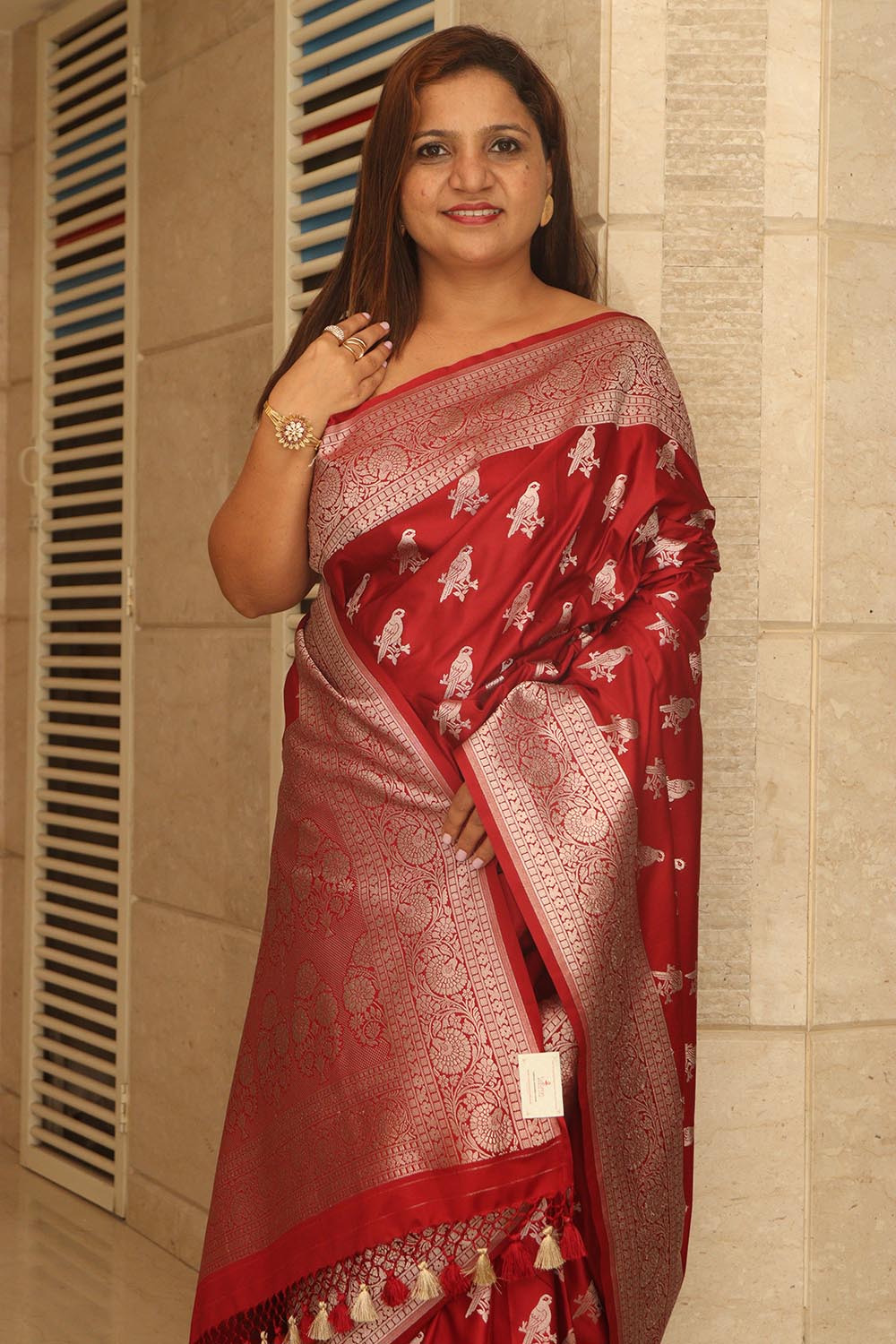 Maroon Banarasi Mashru Silk Bird Design Saree - Luxurion World