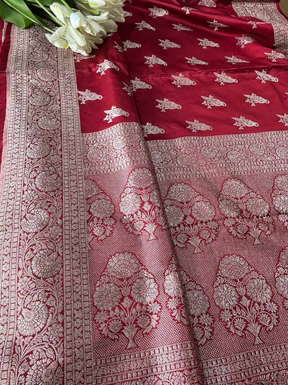 Maroon Banarasi Mashru Silk Bird Design Saree - Luxurion World