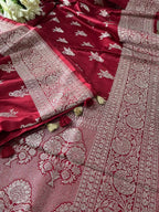 Maroon Banarasi Mashru Silk Bird Design Saree - Luxurion World