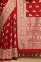 Maroon Banarasi Mashru Silk Bird Design Saree - Luxurion World