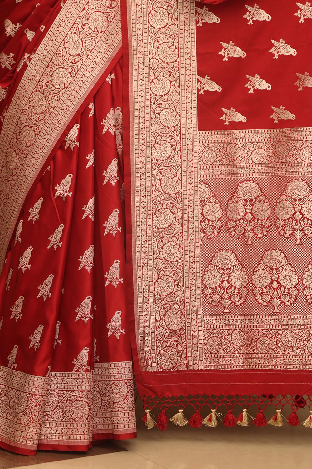 Maroon Banarasi Mashru Silk Bird Design Saree - Luxurion World