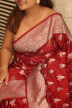 Maroon Banarasi Mashru Silk Bird Design Saree - Luxurion World