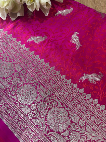 Pink Banarasi Mashru Silk Bird Design Saree - Luxurion World